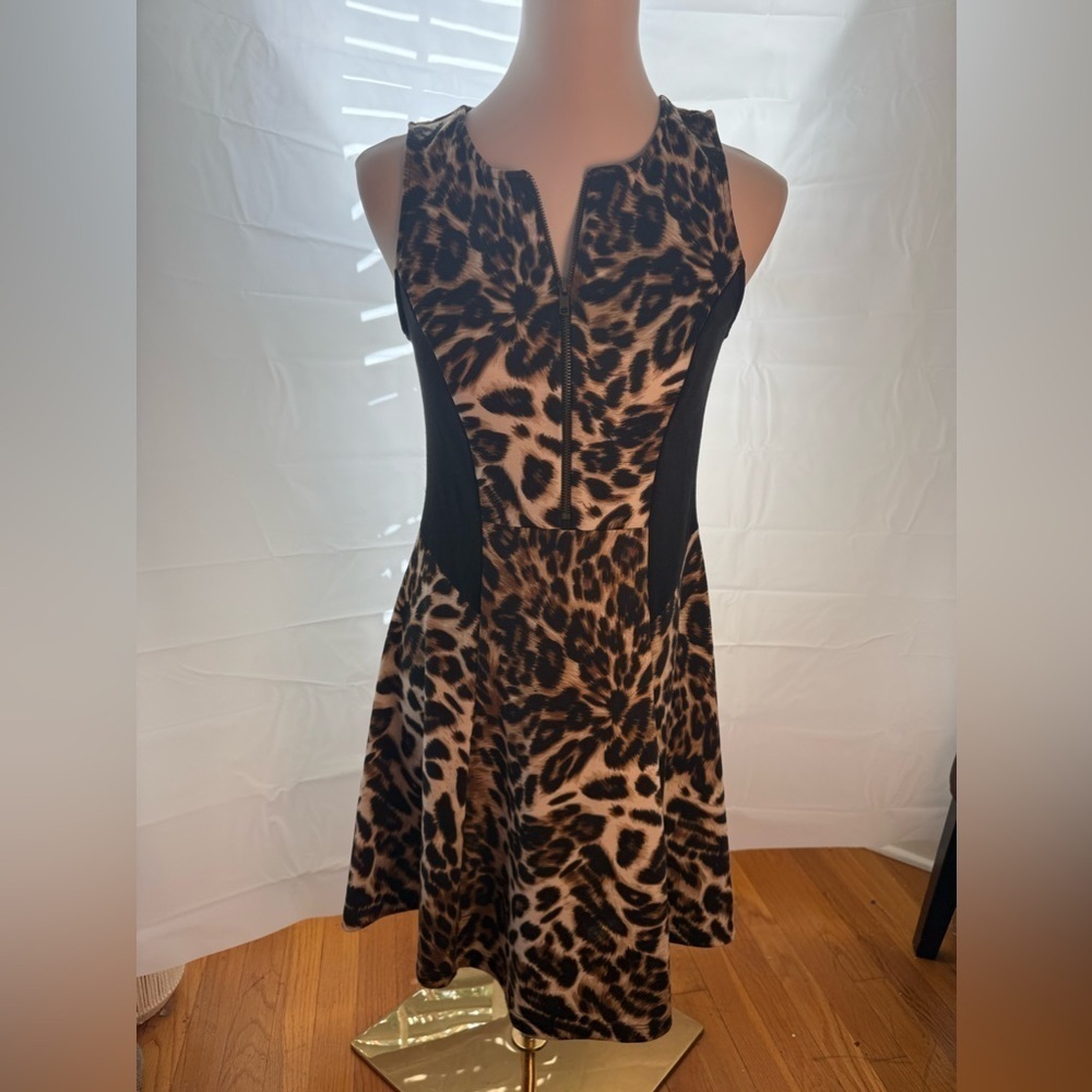 Bar III Black and Brown Fit and Flare Midi Dress